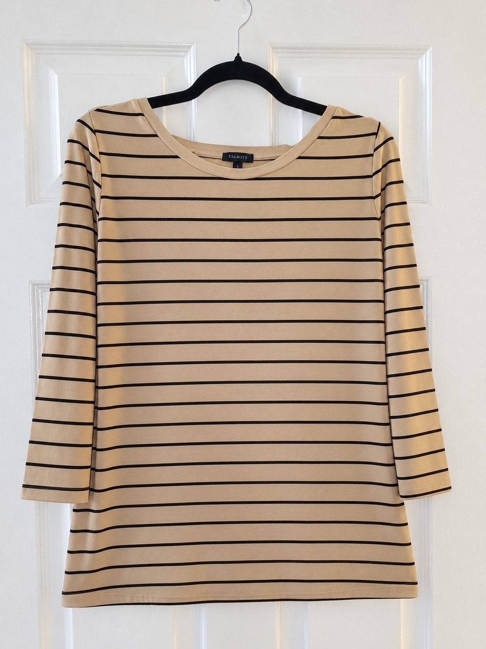 Talbots Cream and Black Striped Boatneck Top